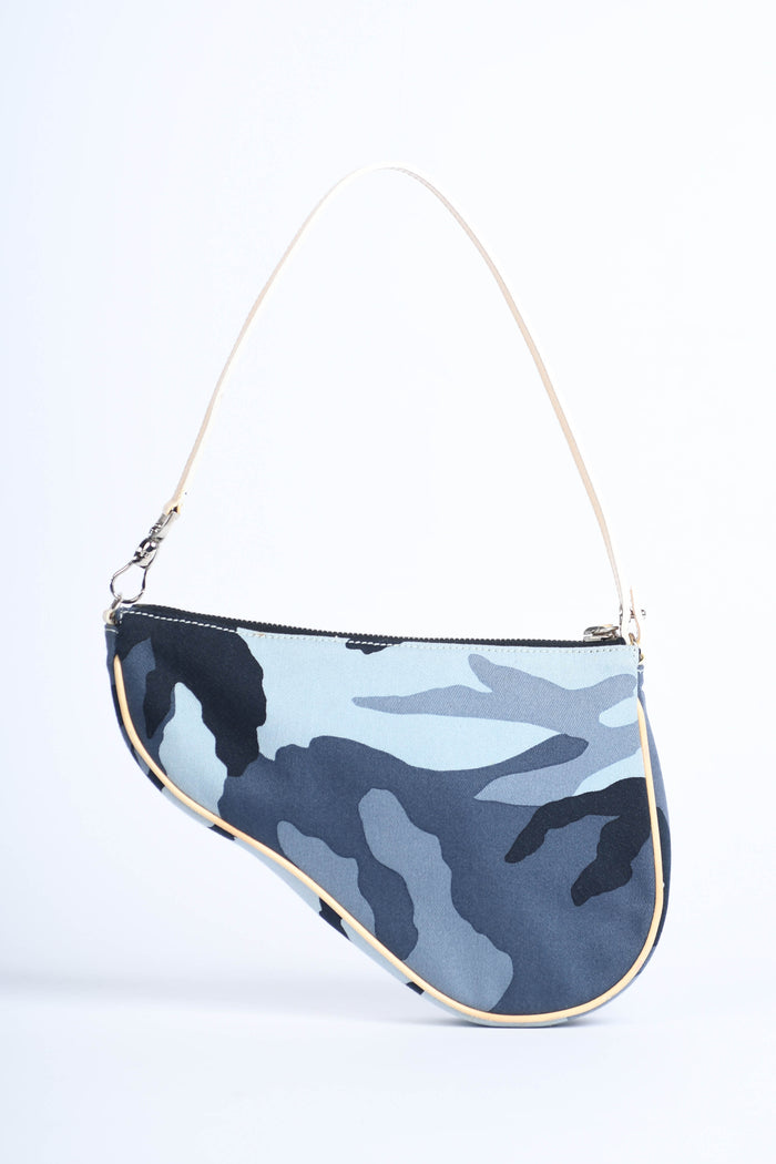 2000s Christian Dior Blue Camouflage Trotter Saddle Bag