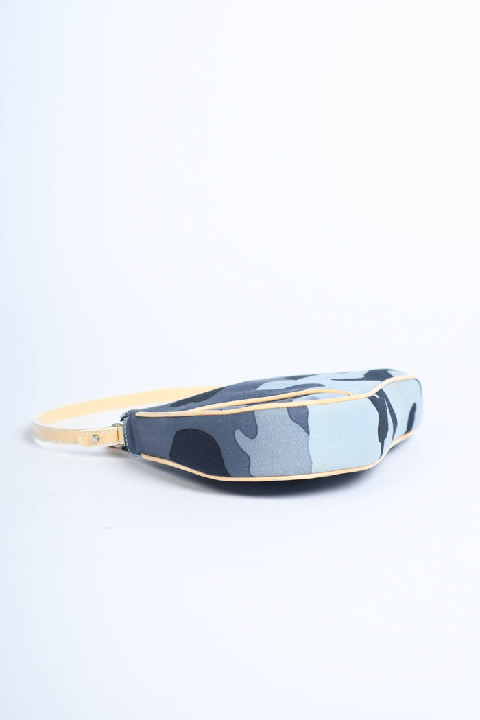 2000s Christian Dior Blue Camouflage Trotter Saddle Bag