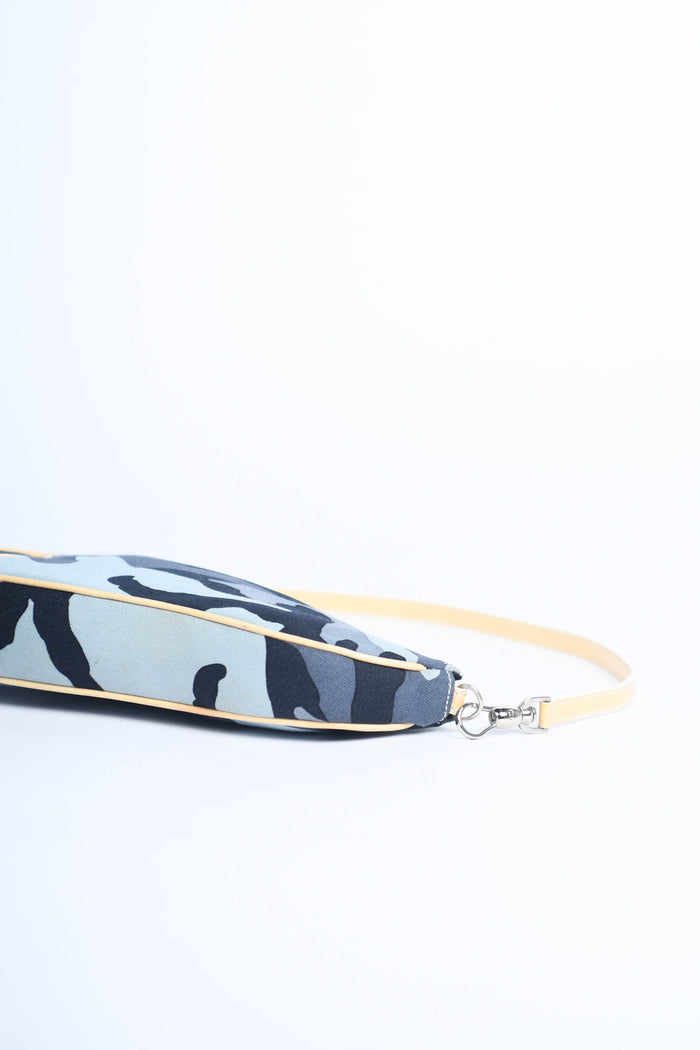 2000s Christian Dior Blue Camouflage Trotter Saddle Bag