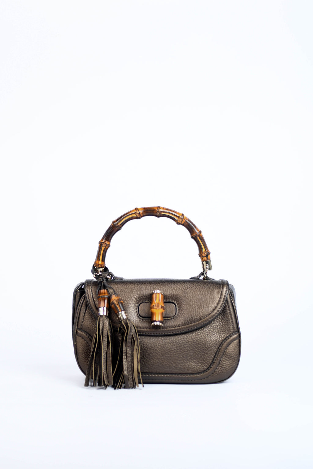 2010s Gucci Metallic Leather & Bamboo Top Handle Bag