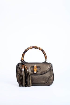 2010s Gucci Metallic Leather & Bamboo Top Handle Bag