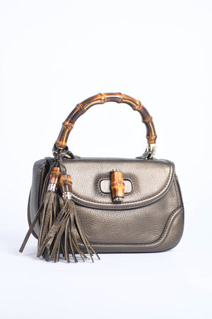 2010s Gucci Metallic Leather & Bamboo Top Handle Bag