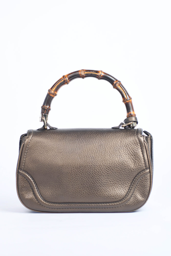 2010s Gucci Metallic Leather & Bamboo Top Handle Bag