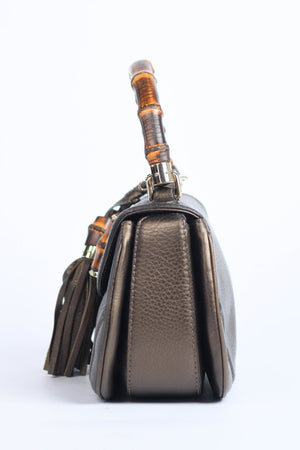 2010s Gucci Metallic Leather & Bamboo Top Handle Bag