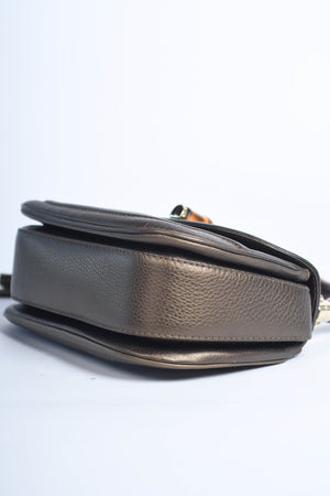2010s Gucci Metallic Leather & Bamboo Top Handle Bag
