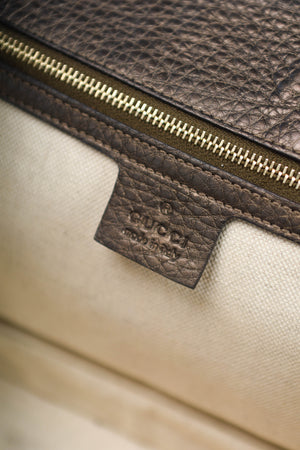 2010s Gucci Metallic Leather & Bamboo Top Handle Bag