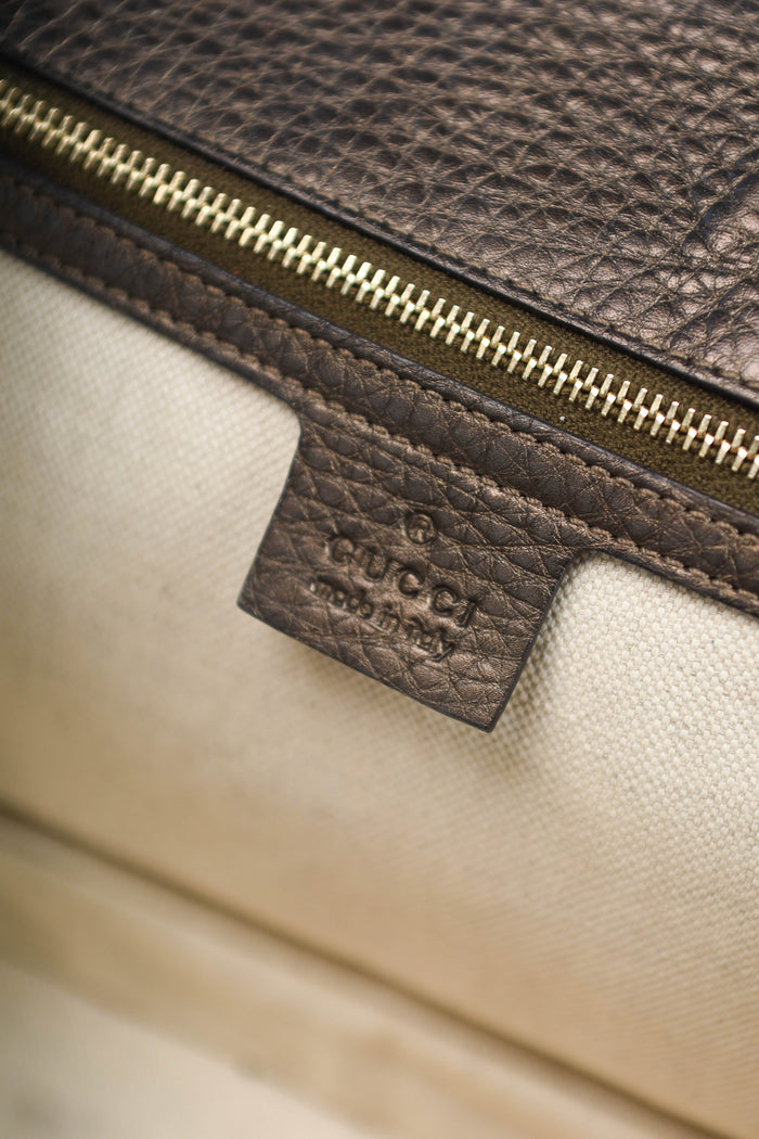 2010s Gucci Metallic Leather & Bamboo Top Handle Bag
