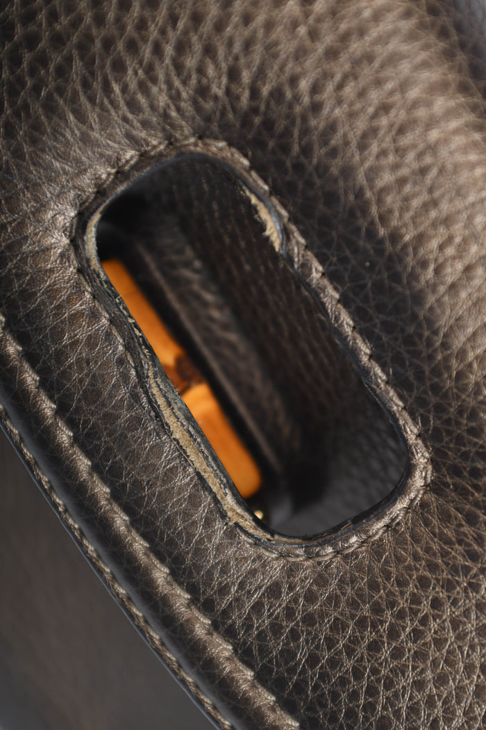2010s Gucci Metallic Leather & Bamboo Top Handle Bag