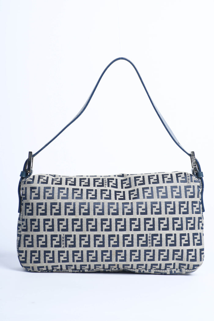 Vintage Fendi Navy Zucchino Baguette Shoulder Bag