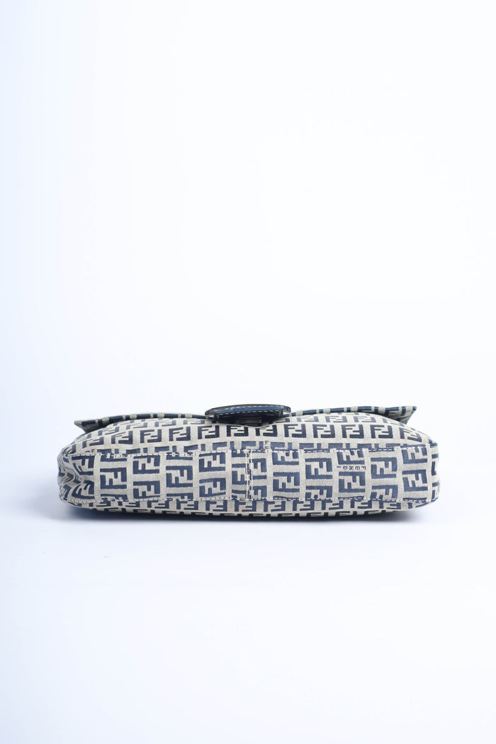 Vintage Fendi Navy Zucchino Baguette Shoulder Bag