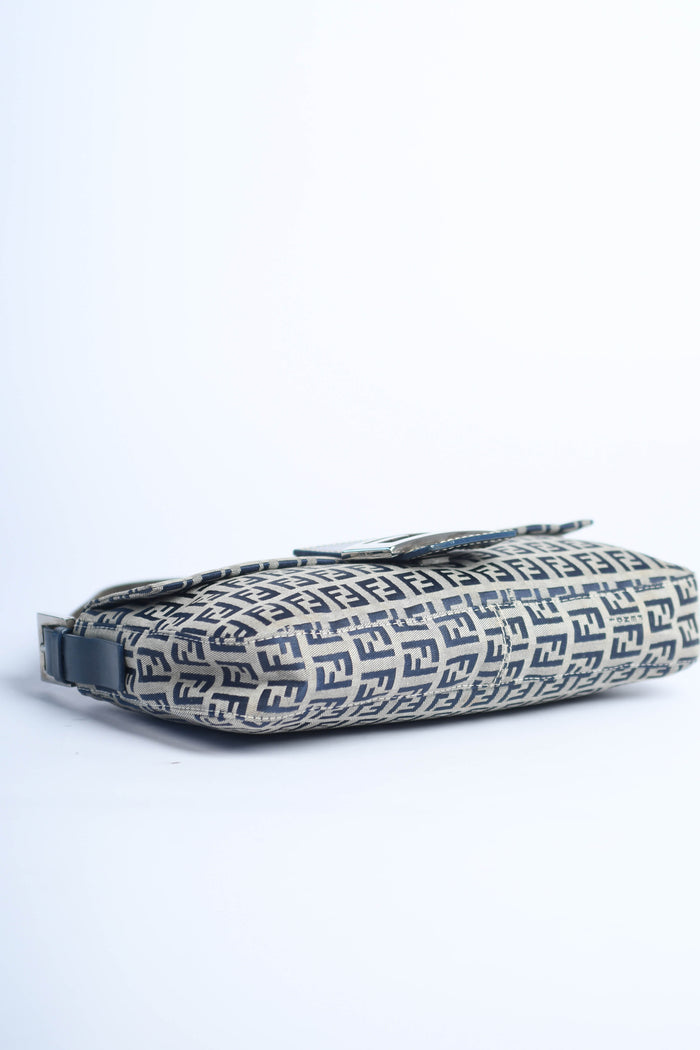 Vintage Fendi Navy Zucchino Baguette Shoulder Bag