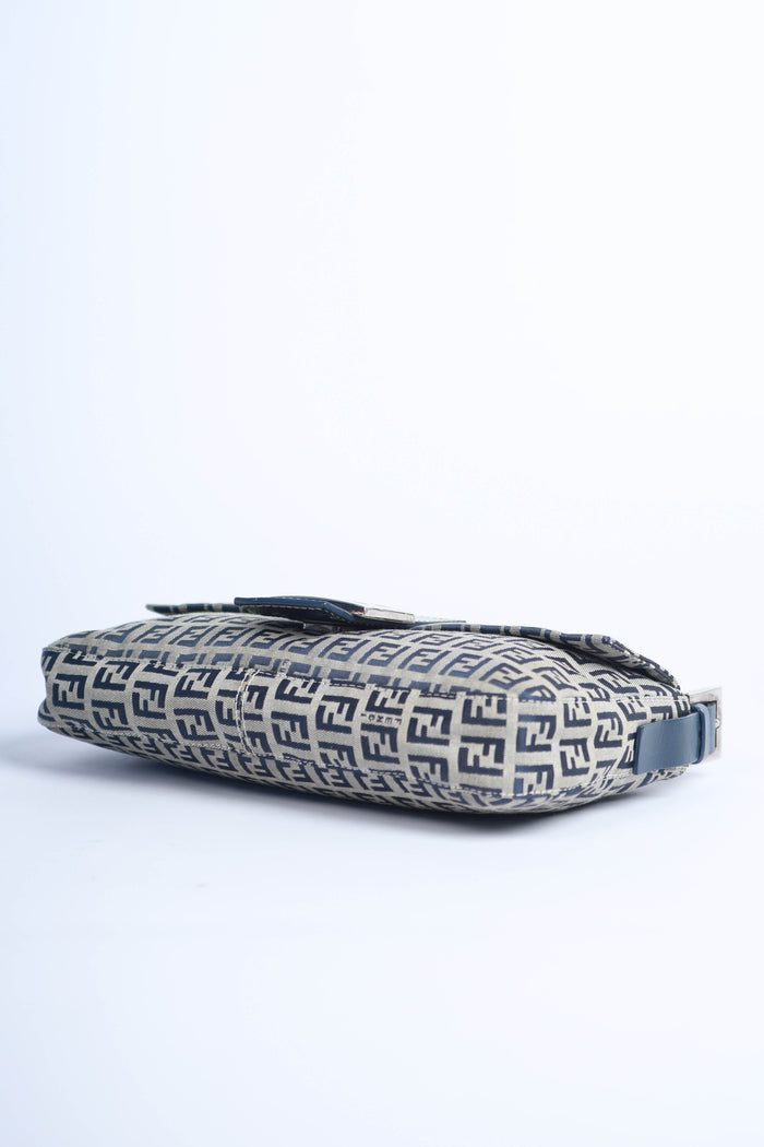 Vintage Fendi Navy Zucchino Baguette Shoulder Bag