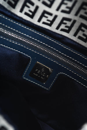 Vintage Fendi Navy Zucchino Baguette Shoulder Bag