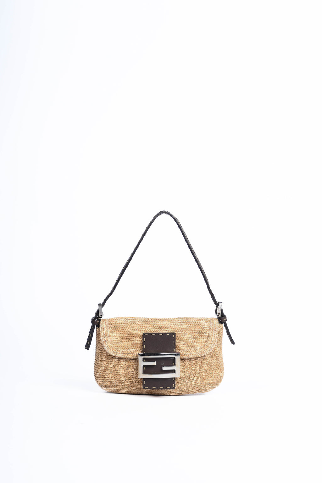 Vintage Fendi Brown Leather & Raffia Selleria Mini Bag