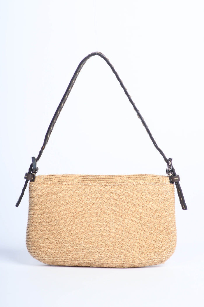 Vintage Fendi Brown Leather & Raffia Selleria Mini Bag
