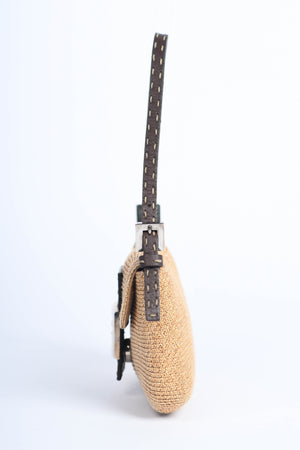Vintage Fendi Brown Leather & Raffia Selleria Mini Bag