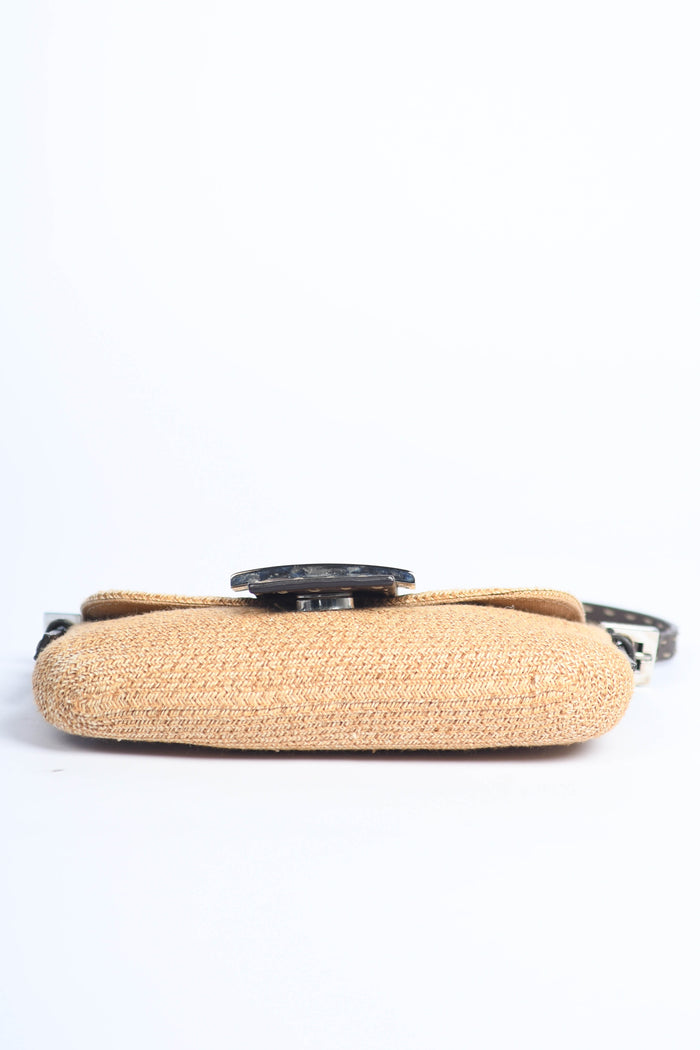 Vintage Fendi Brown Leather & Raffia Selleria Mini Bag
