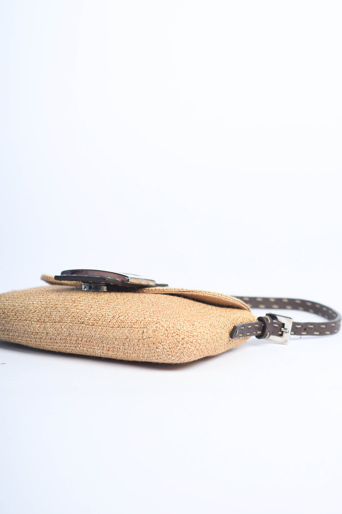 Vintage Fendi Brown Leather & Raffia Selleria Mini Bag