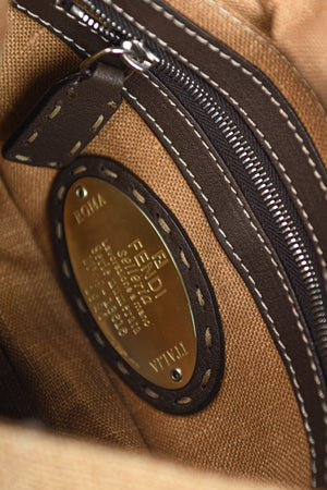 Vintage Fendi Brown Leather & Raffia Selleria Mini Bag