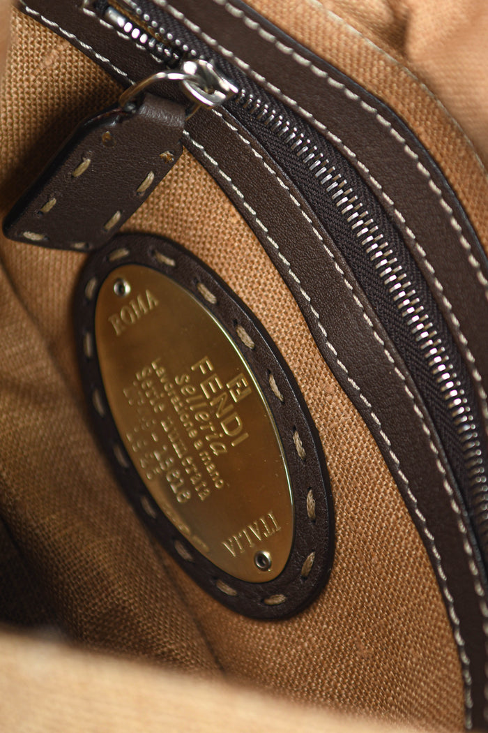 Vintage Fendi Brown Leather & Raffia Selleria Mini Bag