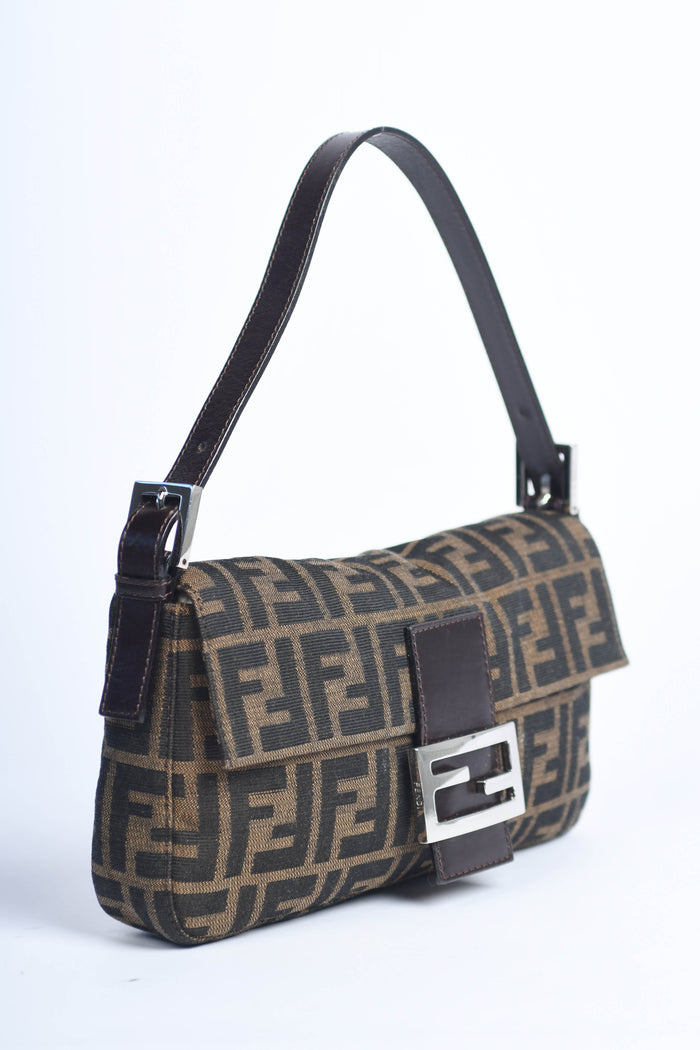 90s Fendi Zucca Baguette Monogram Shoulder Bag SHW
