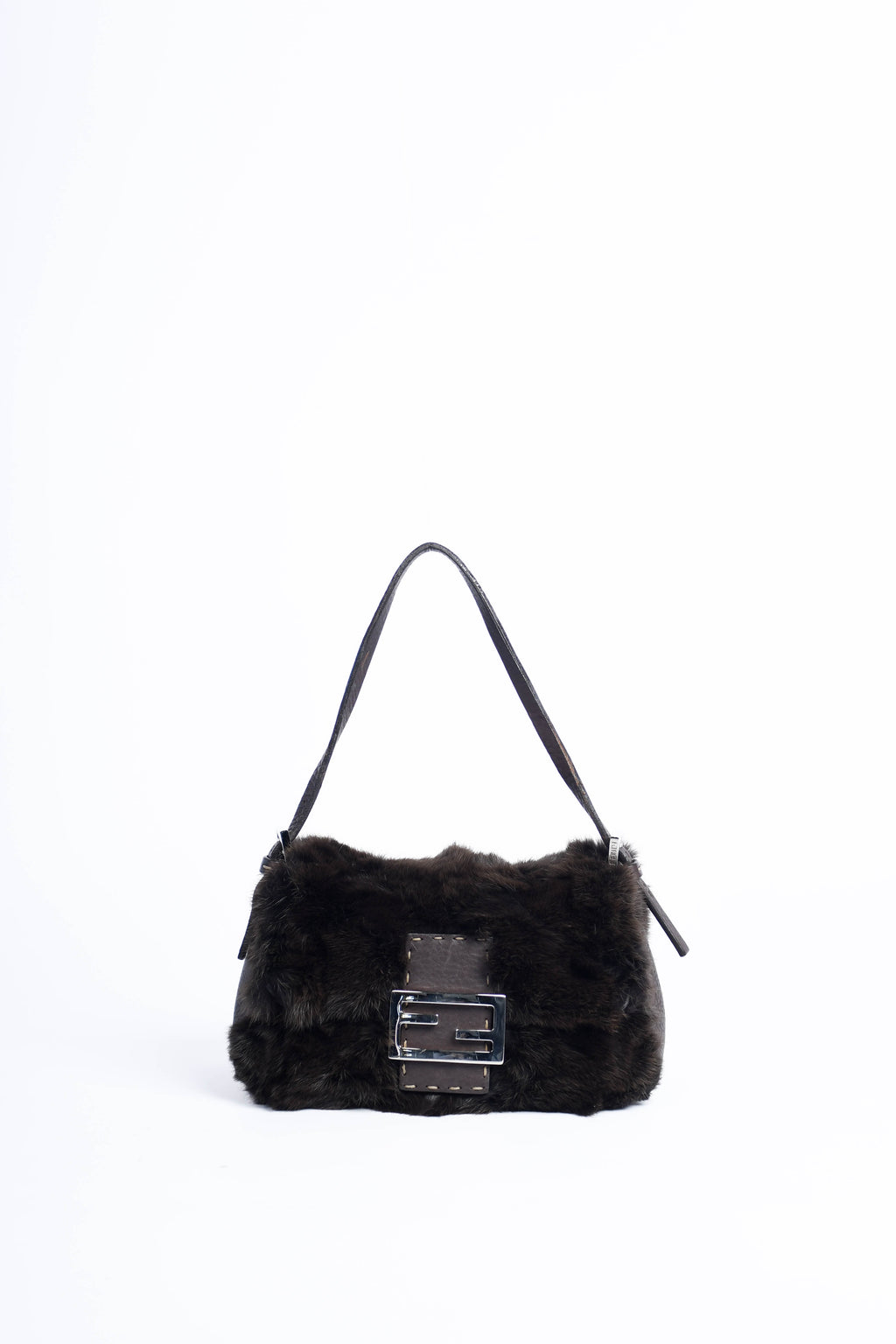 Vintage Fendi Brown Fur Selleria Mini Mamma Baguette Bag
