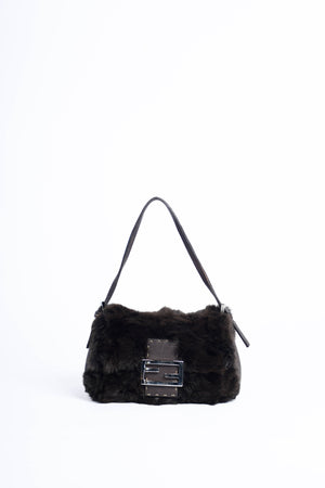 Vintage Fendi Brown Fur Selleria Mini Mamma Baguette Bag