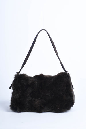Vintage Fendi Brown Fur Selleria Mini Mamma Baguette Bag