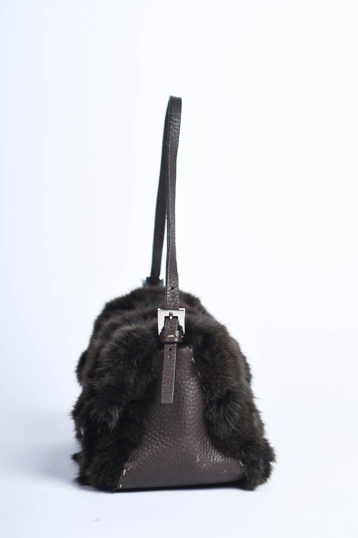 Vintage Fendi Brown Fur Selleria Mini Mamma Baguette Bag