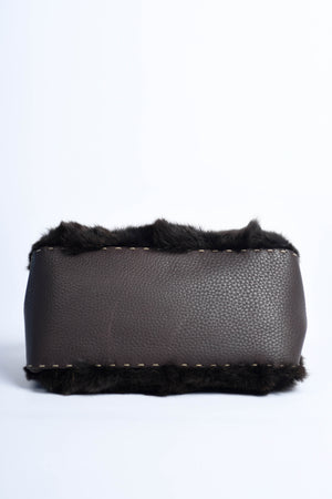 Vintage Fendi Brown Fur Selleria Mini Mamma Baguette Bag