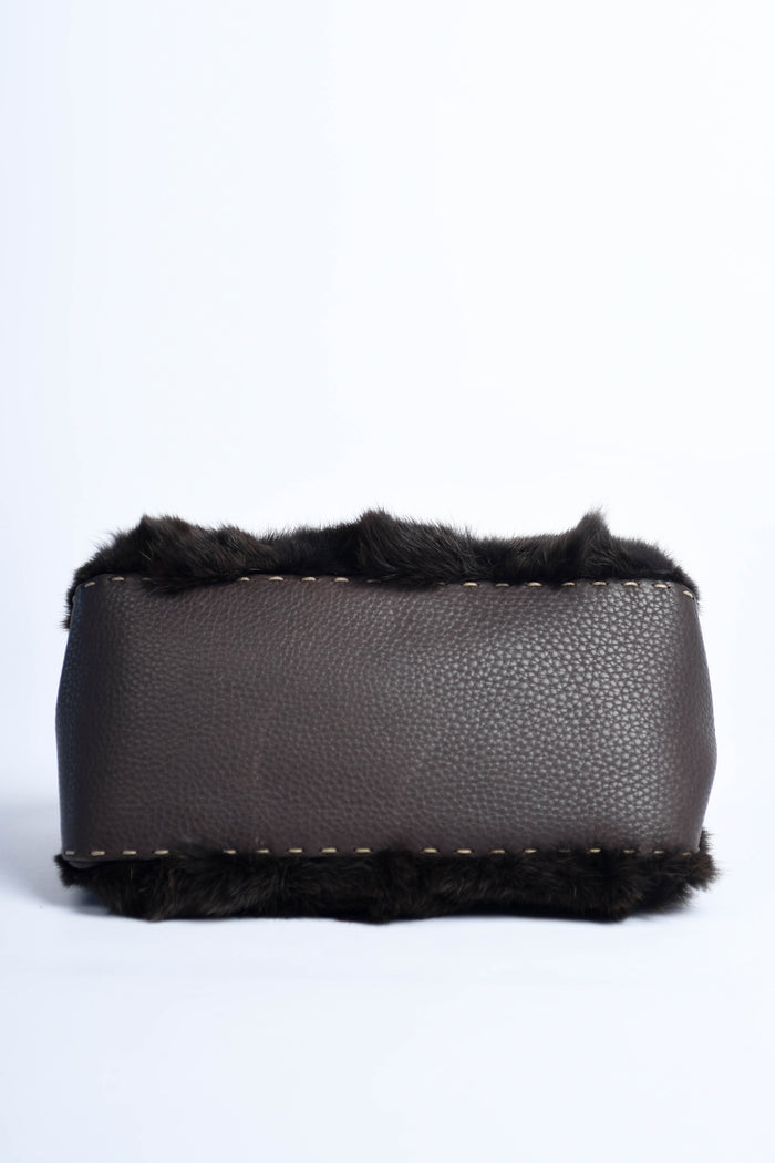 Vintage Fendi Brown Fur Selleria Mini Mamma Baguette Bag