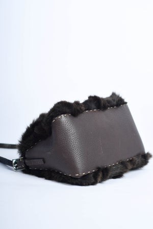 Vintage Fendi Brown Fur Selleria Mini Mamma Baguette Bag