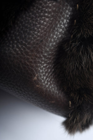 Vintage Fendi Brown Fur Selleria Mini Mamma Baguette Bag