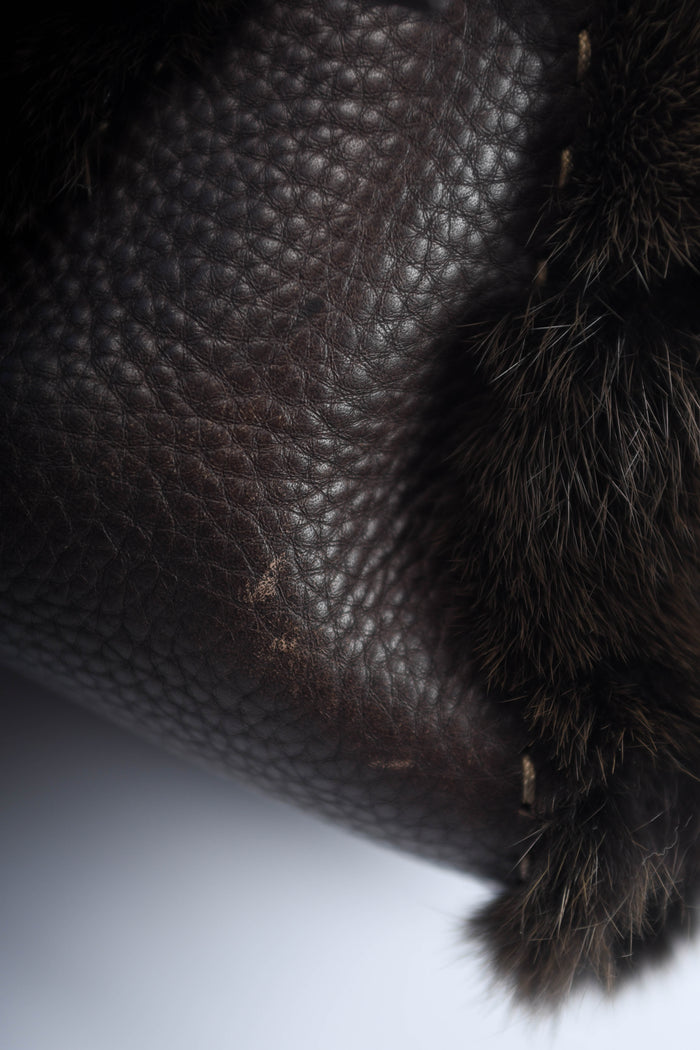 Vintage Fendi Brown Fur Selleria Mini Mamma Baguette Bag