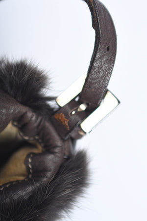 Vintage Fendi Brown Fur Selleria Mini Mamma Baguette Bag
