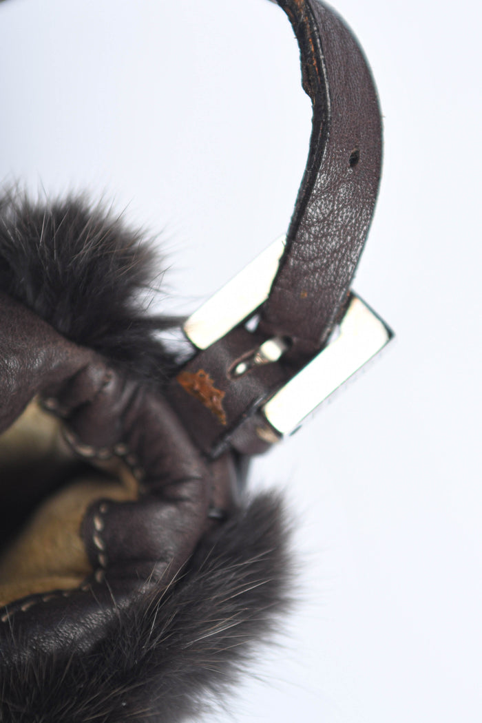 Vintage Fendi Brown Fur Selleria Mini Mamma Baguette Bag