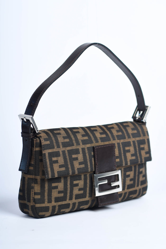 90s Fendi Zucca Baguette Monogram Shoulder Bag SHW