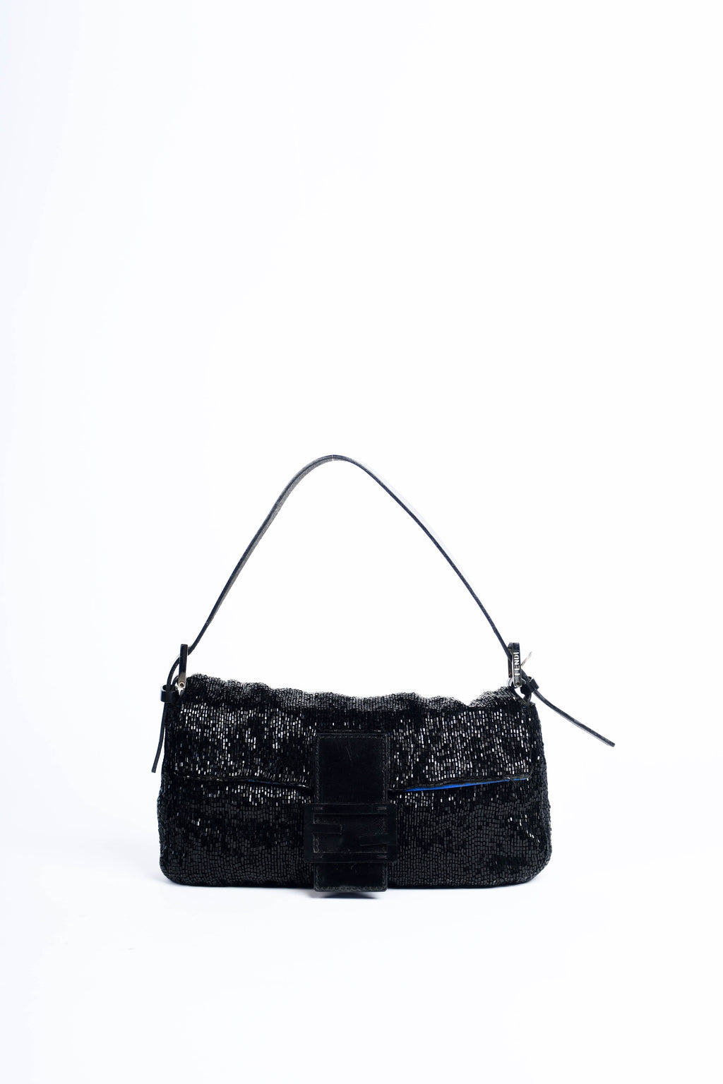 RARE Vintage Fendi Black Beaded Baguette Shoulder Bag