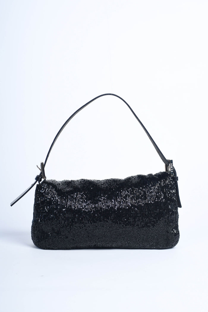 RARE Vintage Fendi Black Beaded Baguette Shoulder Bag