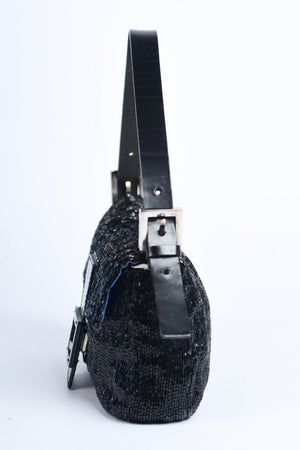 RARE Vintage Fendi Black Beaded Baguette Shoulder Bag