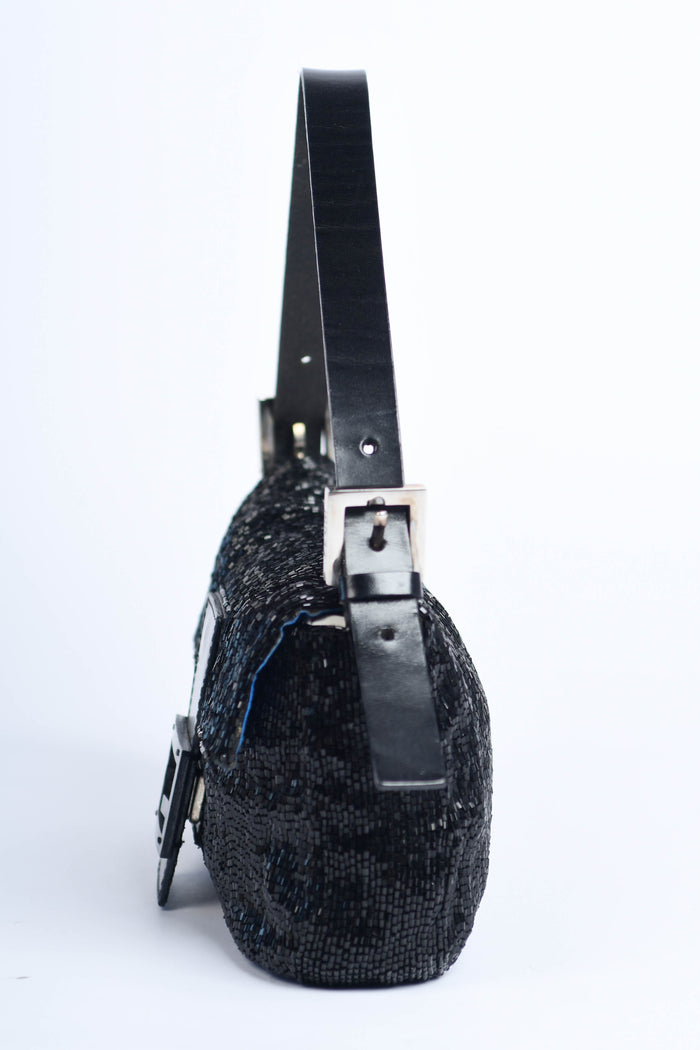 RARE Vintage Fendi Black Beaded Baguette Shoulder Bag