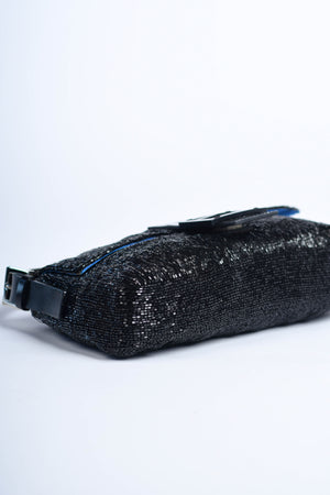 RARE Vintage Fendi Black Beaded Baguette Shoulder Bag