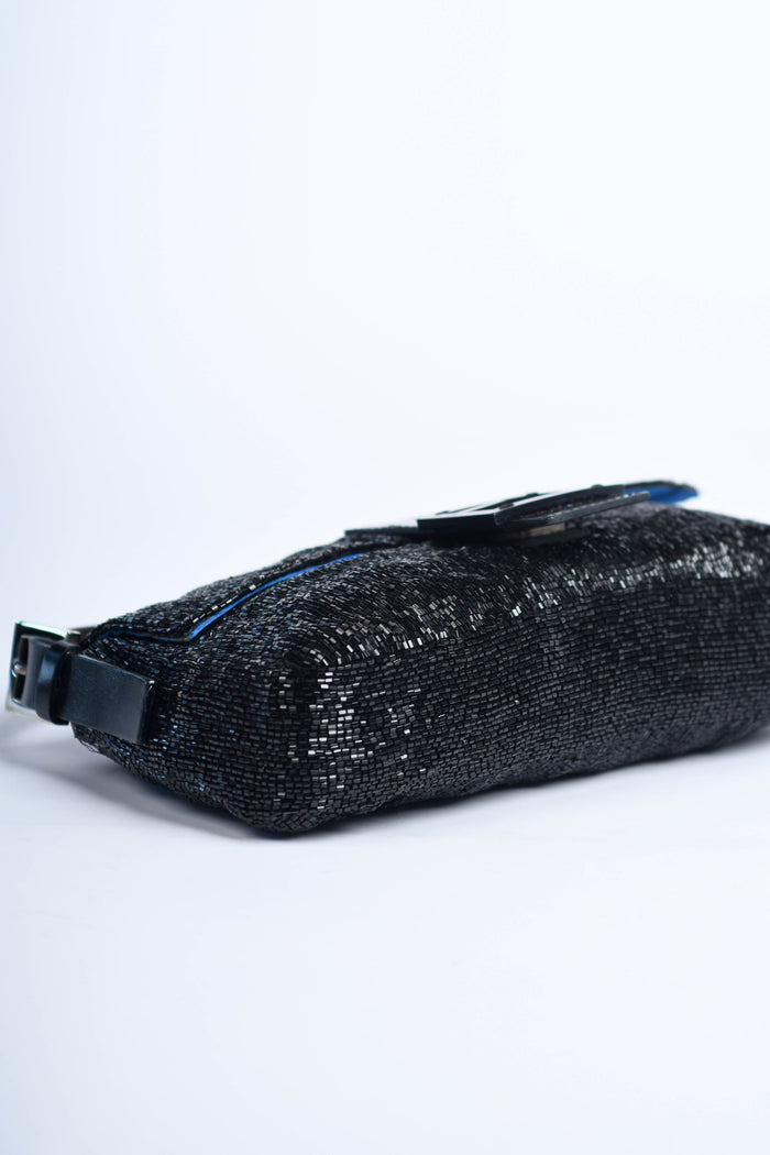 RARE Vintage Fendi Black Beaded Baguette Shoulder Bag