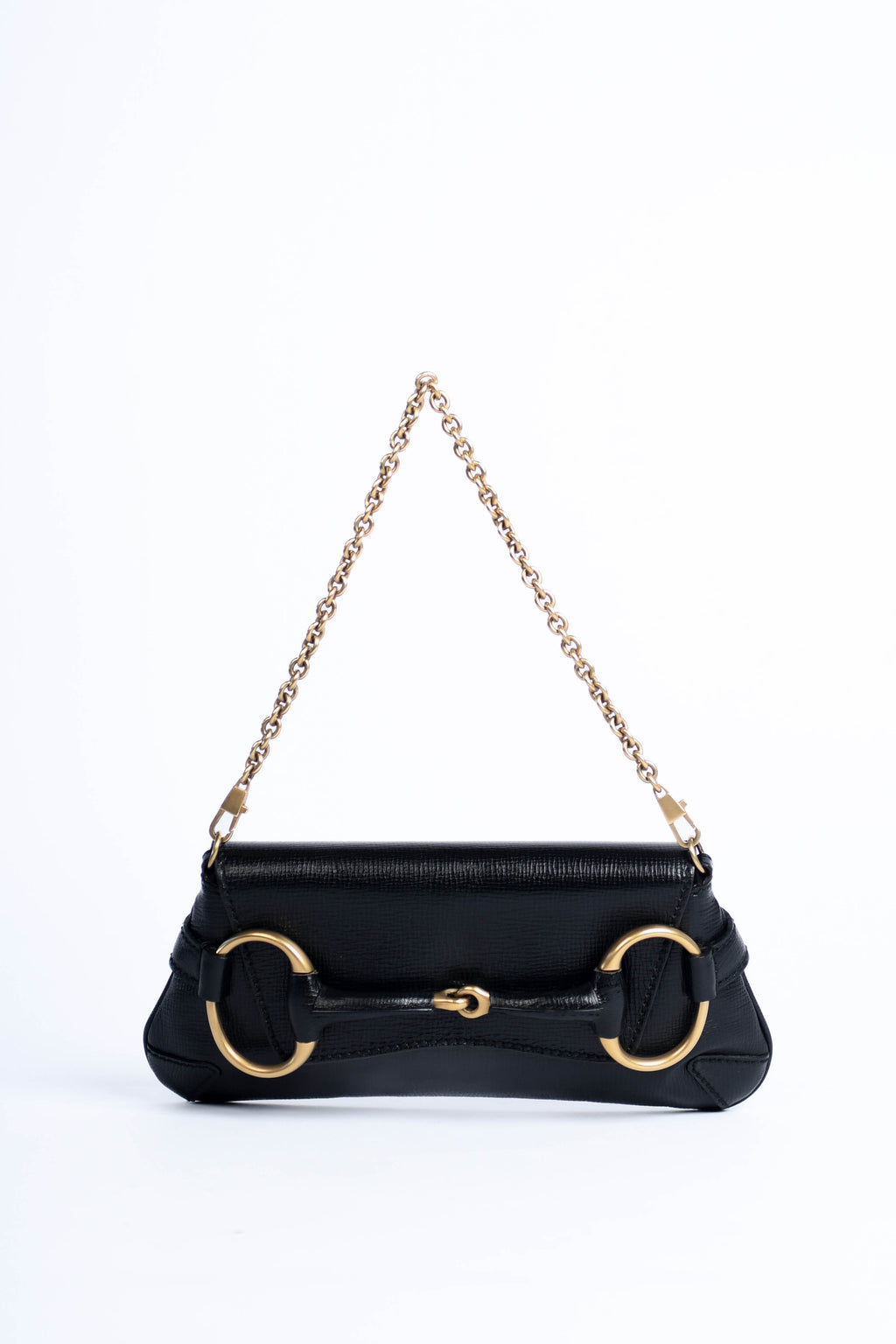 Vintage Gucci Black Grained Leather Horsebit Shoulder Bag