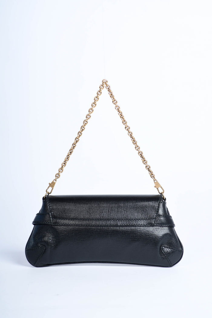 Vintage Gucci Black Grained Leather Horsebit Shoulder Bag