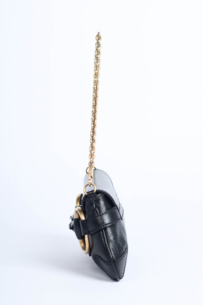 Vintage Gucci Black Grained Leather Horsebit Shoulder Bag