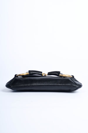 Vintage Gucci Black Grained Leather Horsebit Shoulder Bag
