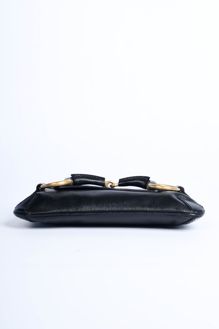Vintage Gucci Black Grained Leather Horsebit Shoulder Bag