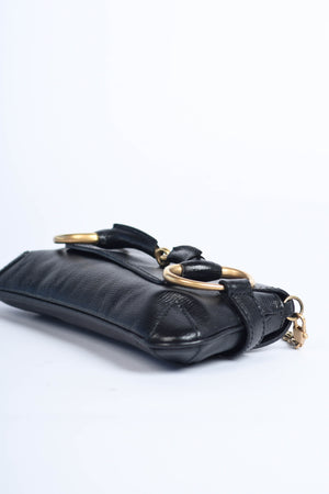 Vintage Gucci Black Grained Leather Horsebit Shoulder Bag
