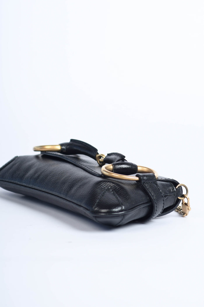 Vintage Gucci Black Grained Leather Horsebit Shoulder Bag